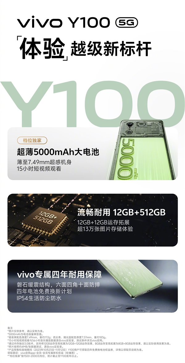 藍廠史上最輕薄的5000mAh手機！vivo Y100首銷：1399元起