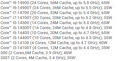 Intel 14代酷睿35W節(jié)能版定了！頻率提升最多500MHz