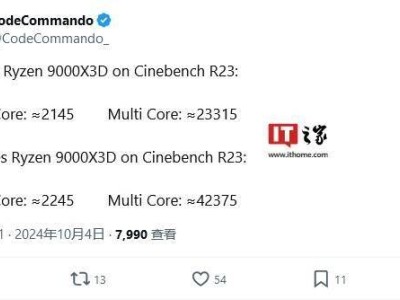 AMD銳龍7 9800X3D處理器性能大揭秘：Cinebench R23跑分成績曝光！