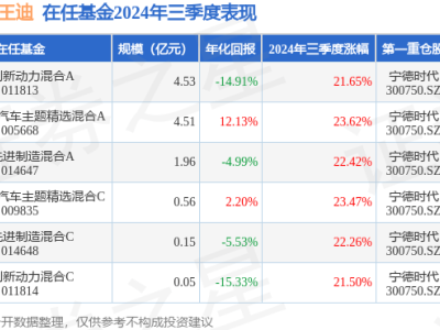 王迪2024Q3亮眼！融通新能源汽車基金漲幅達23.62%