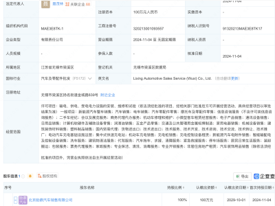 理想汽車旗下新銷售服務(wù)公司落戶無錫，注冊資本100萬