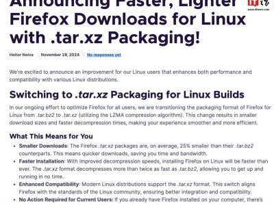 Firefox火狐瀏覽器Linux版換用.tar.xz格式，軟件包更小解壓更快！