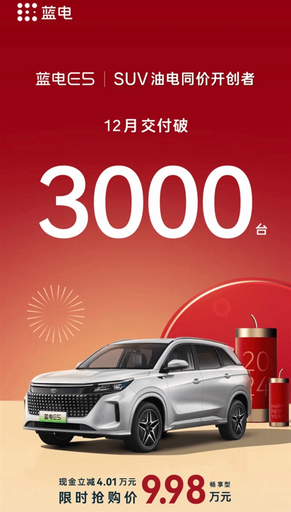 9.98萬起 賽力斯藍電E5月交付破3000臺：華為、比亞迪技術支持