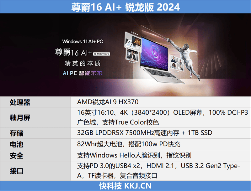 微星尊爵16 AI+ 銳龍版 2024筆記本配置圖