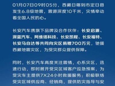 長(zhǎng)安汽車攜手伙伴捐贈(zèng)700萬助力西藏日喀則地震災(zāi)區(qū)