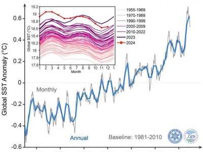 全球海洋持續(xù)“發(fā)燒”，2024年海表溫度及熱含量再創(chuàng)新高