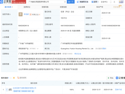 百納千成全資控股，廣州越倫房屋租賃公司新成立