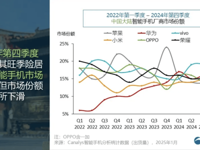 2024中國(guó)手機(jī)市場(chǎng)風(fēng)云變：vivo奪冠，華為小米漲勢(shì)猛，榮耀跌出前五