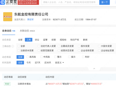 東航金控注冊(cè)資本增至92.3億，投資活動(dòng)再升級(jí)？